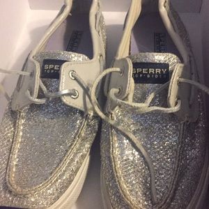 Sperry silver glitter shoes size 8